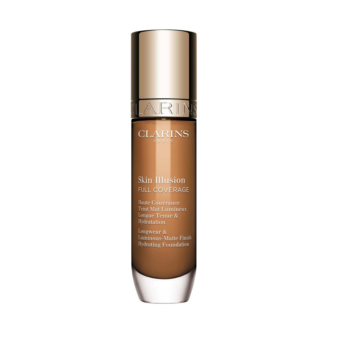 30 ml full‑coverage liquid foundation in warm shade, lightweight long‑wear formula