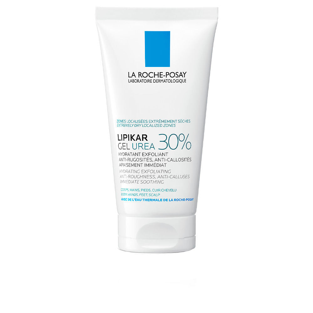 la Roche Posay White and blue plastic tube with flip-top cap, modern clean sunscreen lotion packaging .