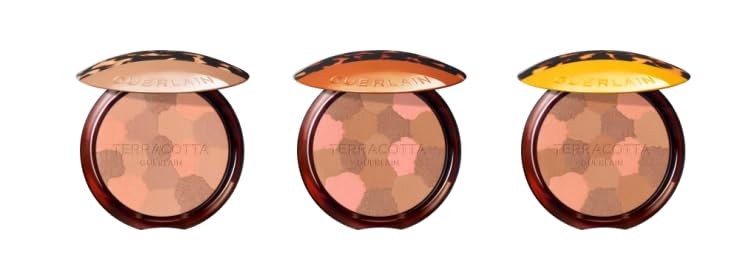 Guerlain Compact pressed face powder in decorative tortoiseshell-motif case with warm luminous finish