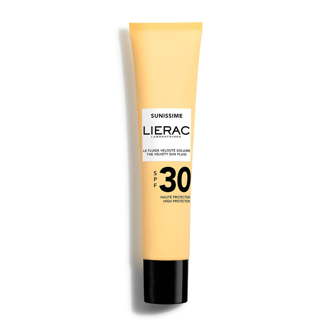 Lierac Lightweight tone-correcting facial sunscreen bottle with natural finish and slim pump