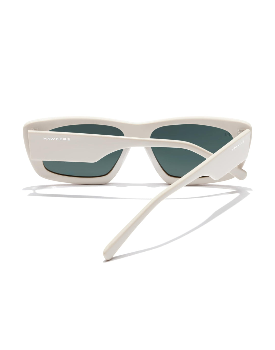 Hawkers White cat-eye sunglasses with thick solid frame, dark rectangular lenses, slim temples, artisan-crafted finish