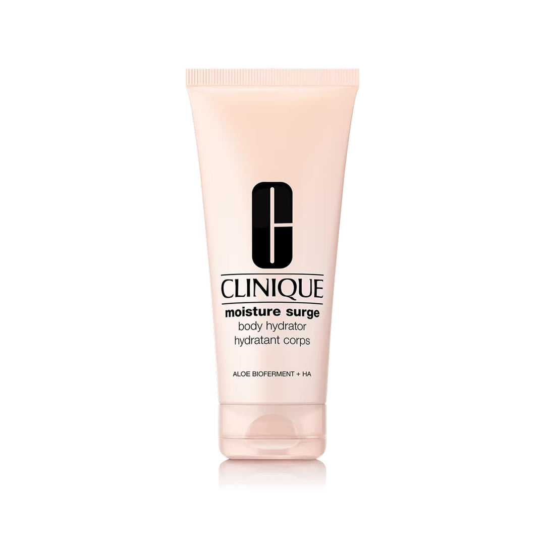 Clinique fragrance-free lightweight body lotion bottle on neutral background