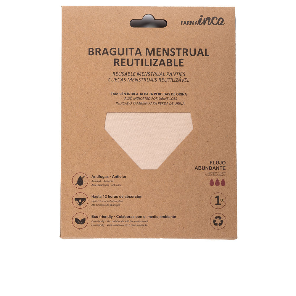 Nude lace-trim menstrual brief, low-rise, medium size, single unit