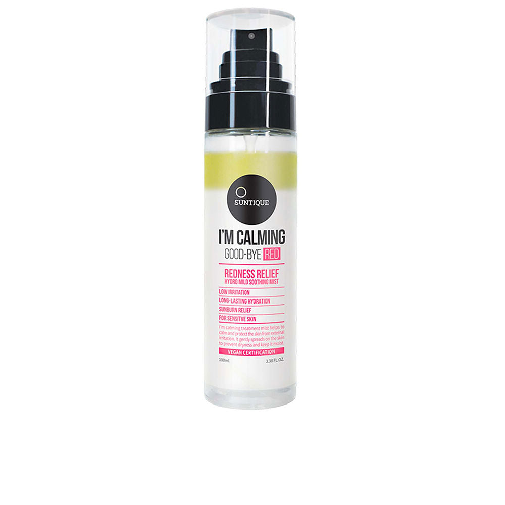 Suntique Calming Hydration Oil Mist bottle against neutral background