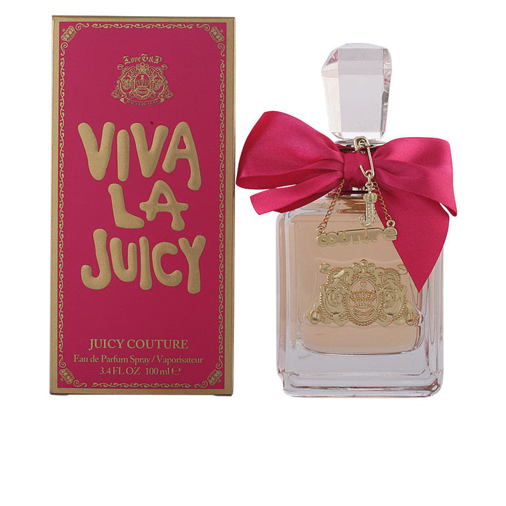 Clear glass 50 ml perfume bottle with fuchsia ribbon, floral‑fruity scent