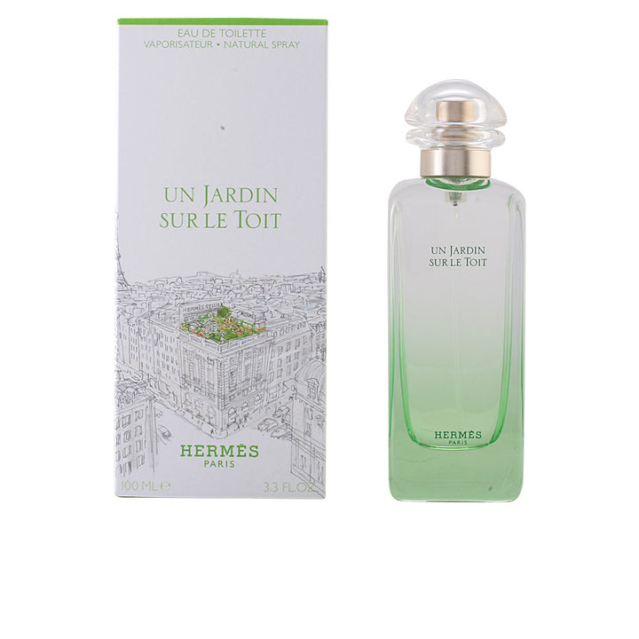 Green-glass 100 ml eau de toilette bottle with botanical illustration, Unisex fragrance