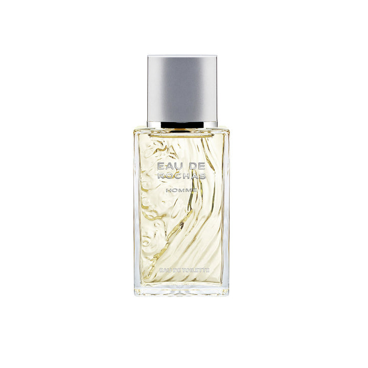 50 ml clear glass bottle with aqua‑toned fragrance, citrus and woody notes