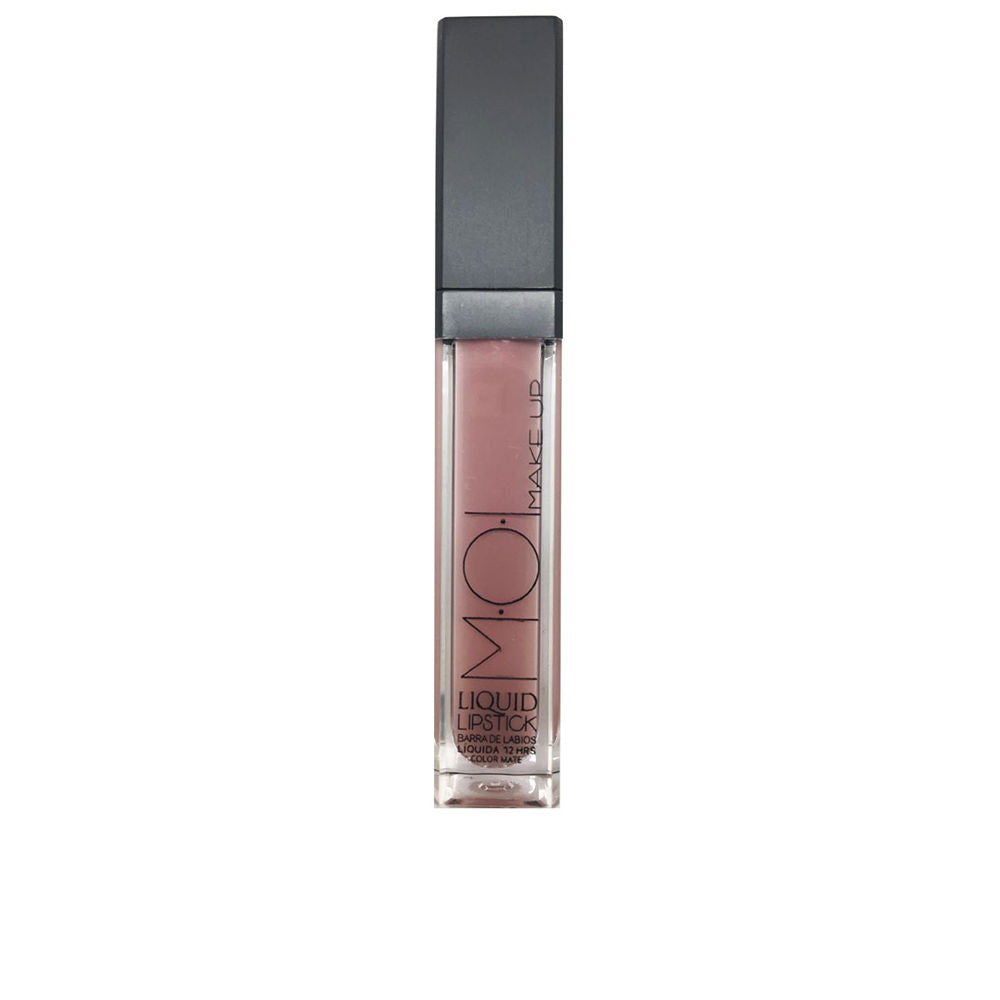 Moi Mauve-pink matte liquid lipstick in rectangular transparent plastic tube with black cap