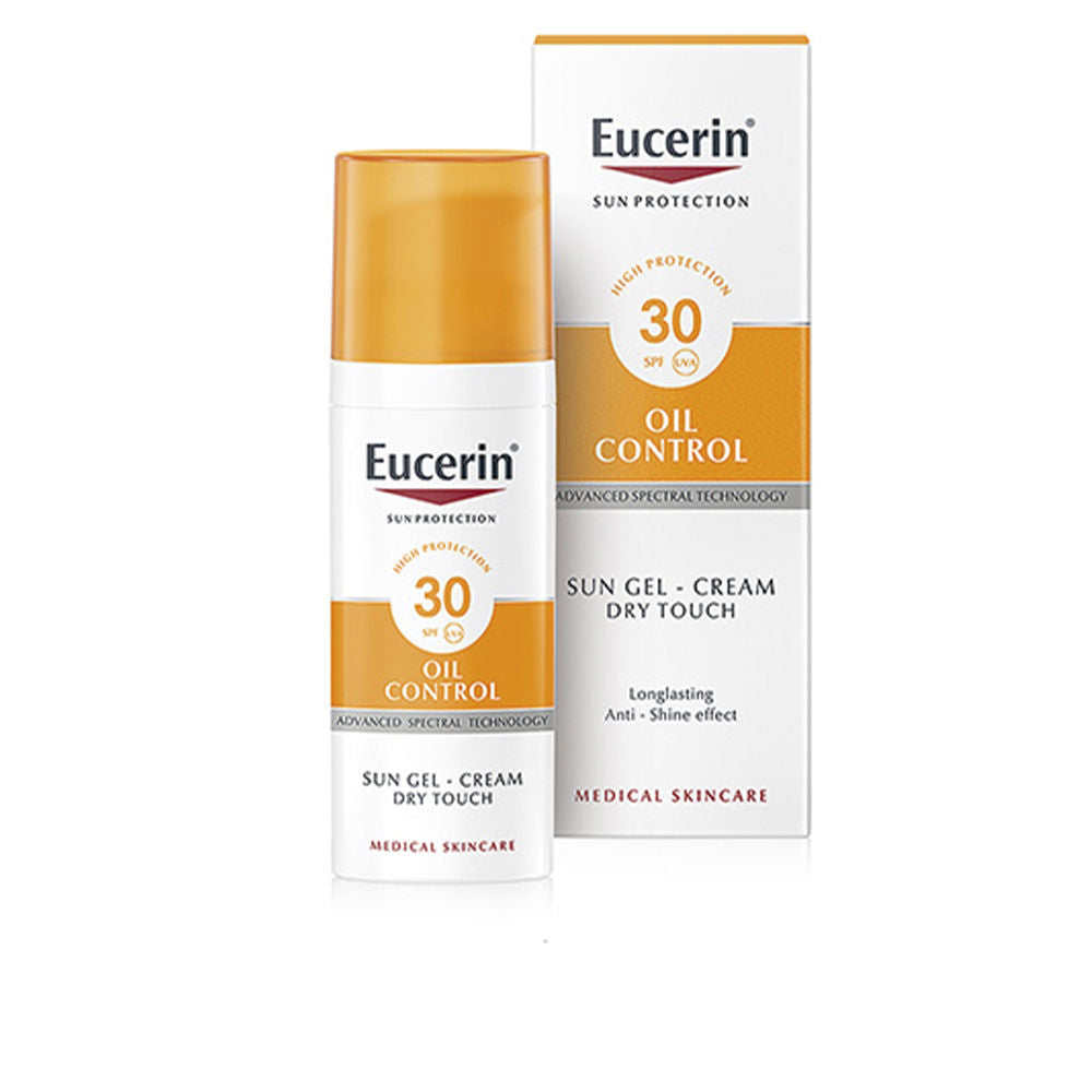 Tube of Eucerin Sun Protection gel-cream SPF 30 with matte finish for oily skin