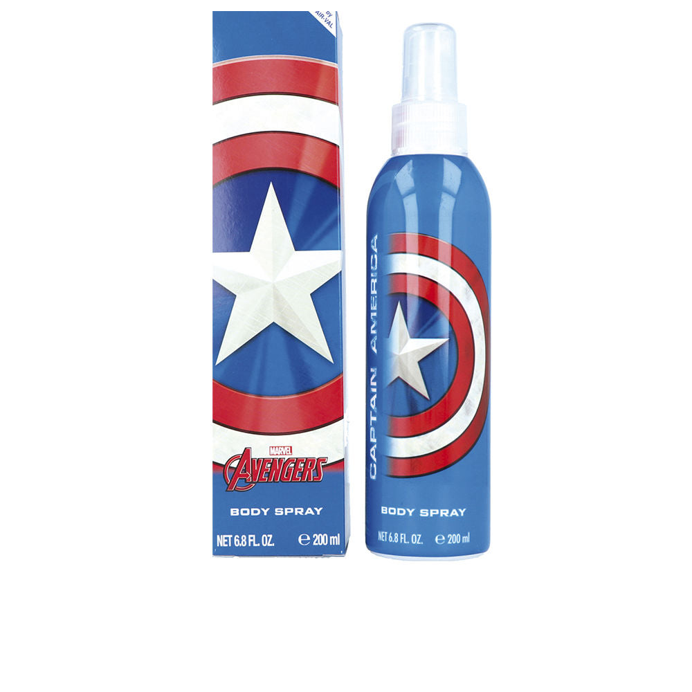 Blue, red and white plastic spray bottle with Captain America shield design and clear cap, Cartoon