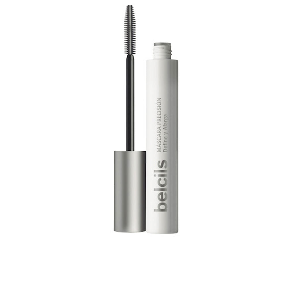 Tube of Belcils black mascara with precision brush coating lashes