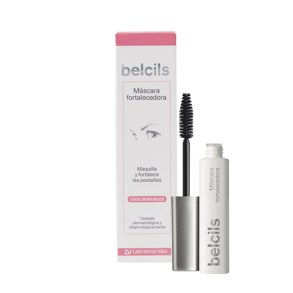 Black tube of Belcils mascara with wand and richly coated bristles