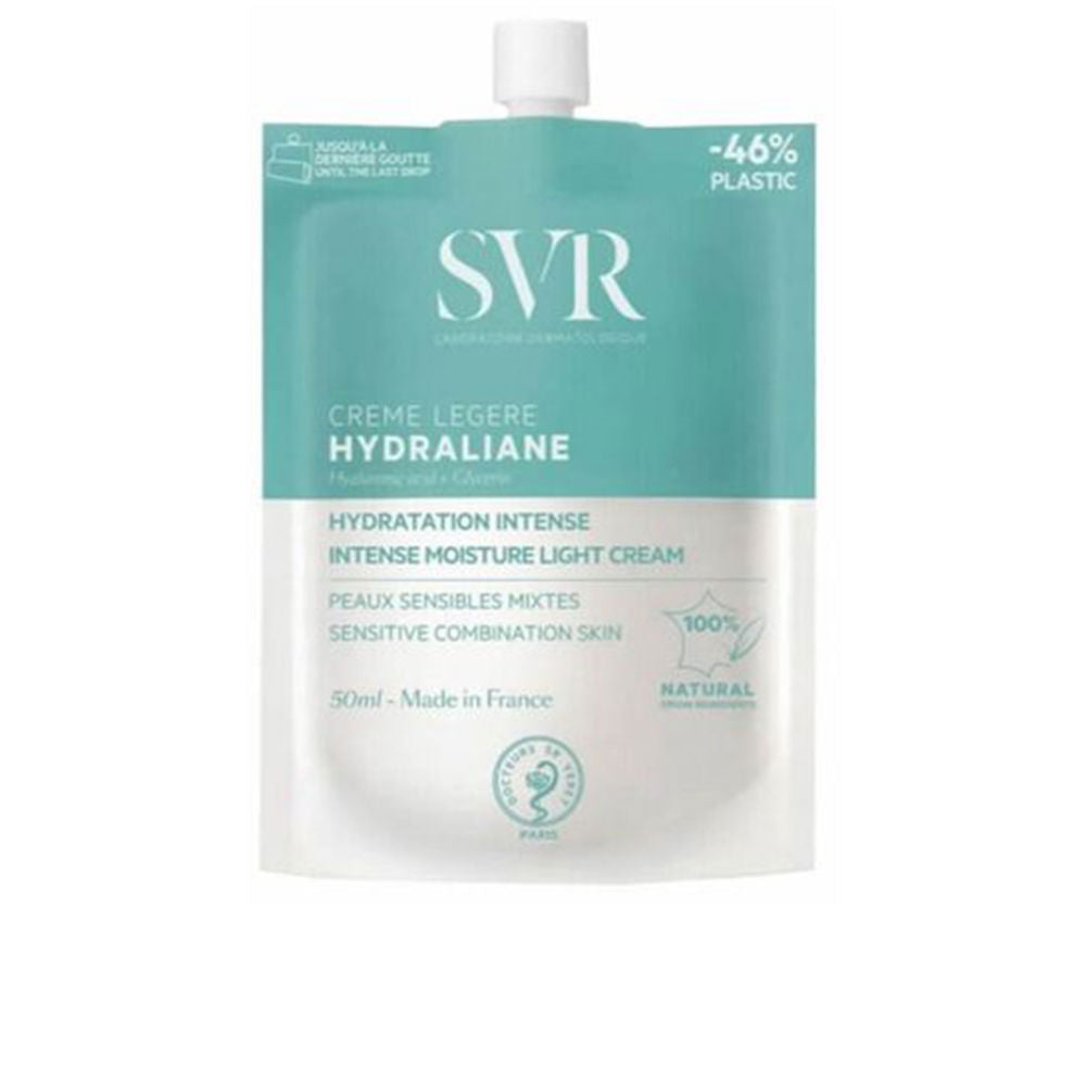 Svr Laboratoire Dermatologique teal and white minimalist plastic squeeze pouch with white screw cap and printed text