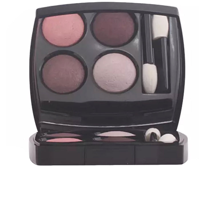 Compact 4-shade eyeshadow palette, neutral pink camelia tones, matte and metallic finishes