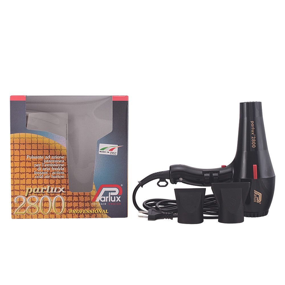 Black professional hair dryer with ergonomic handle and two flat nozzles, 3 m cable