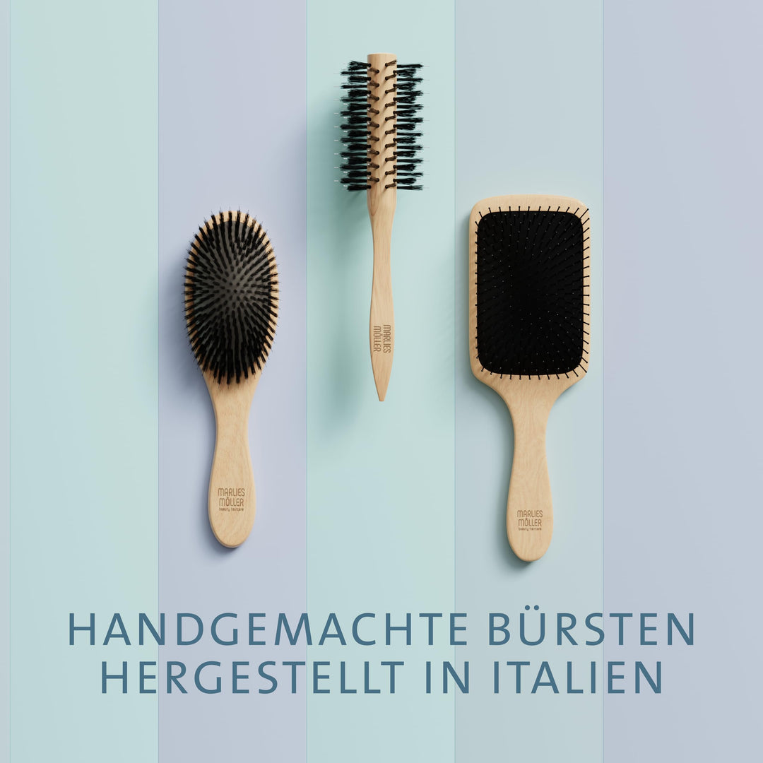 Lacquered beechwood paddle brush with boar bristles and nylon pins