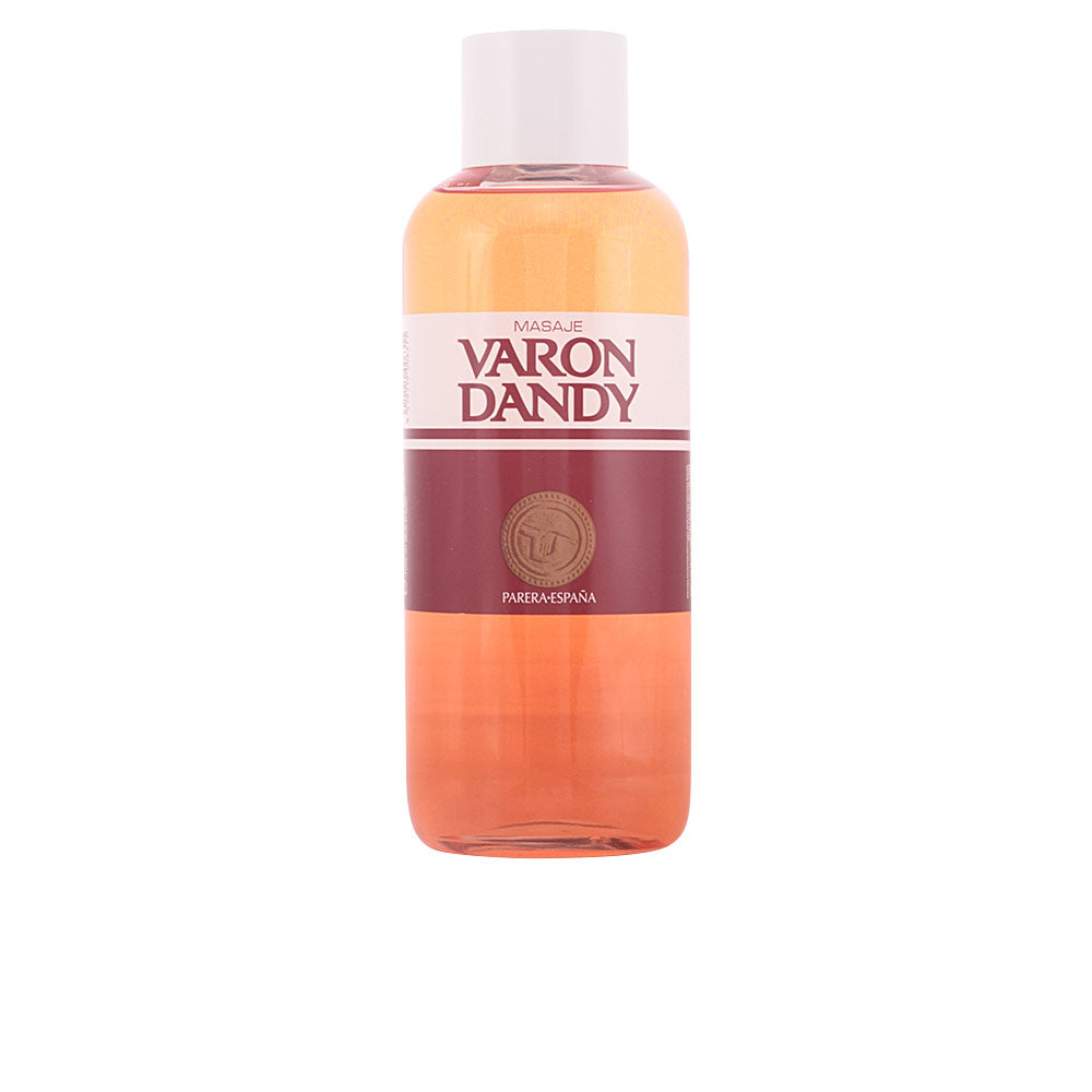 Varon Dandy Transparent plastic bottle with white screw cap, orange and maroon label, simple classic lotion