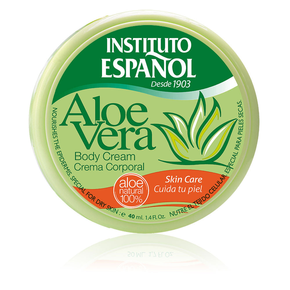 Jar of Instituto Español Aloe Vera body cream on neutral background