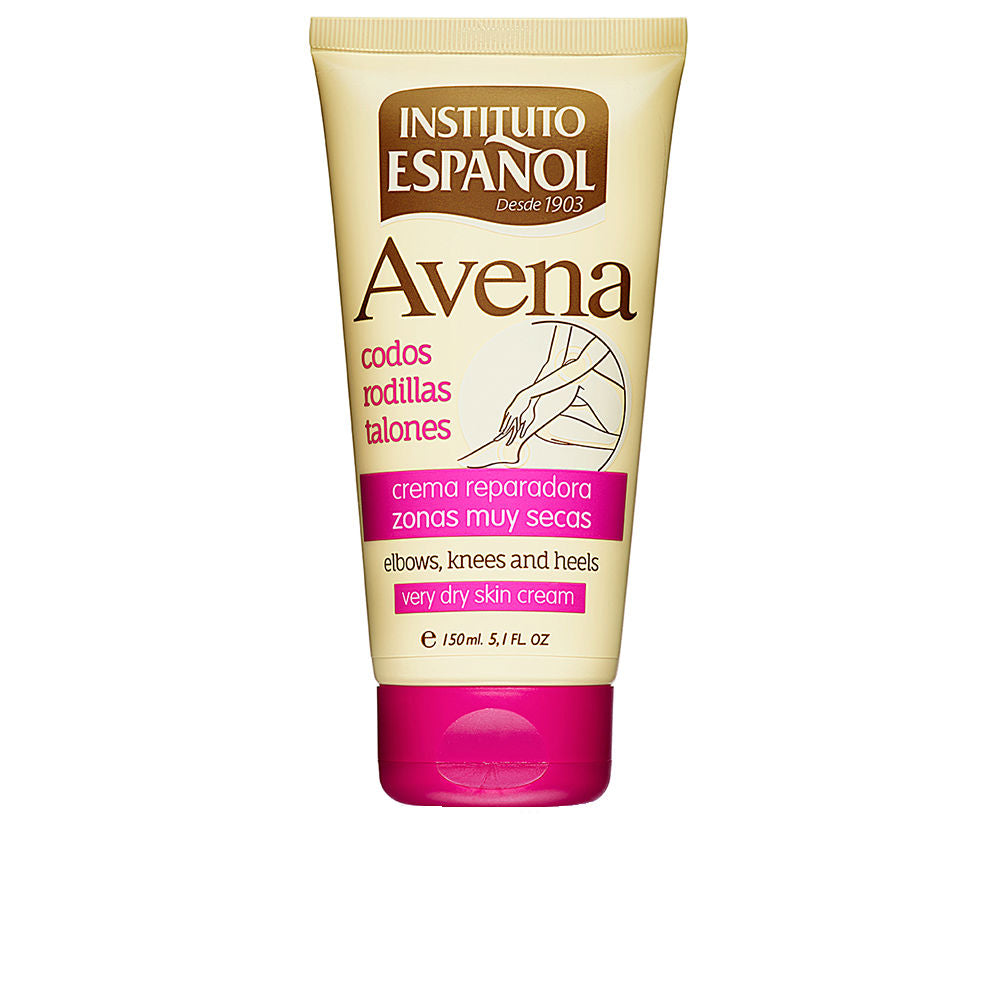 Instituto Español Cream-and-pink plastic tube with flip-top cap, multilingual text, legs-and-arms illustration, Instituto Espa f1ol logo