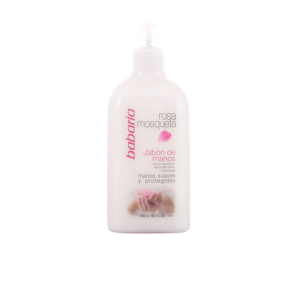 Pump bottle of Babaria Rosehip liquid hand soap with hydrating properties
