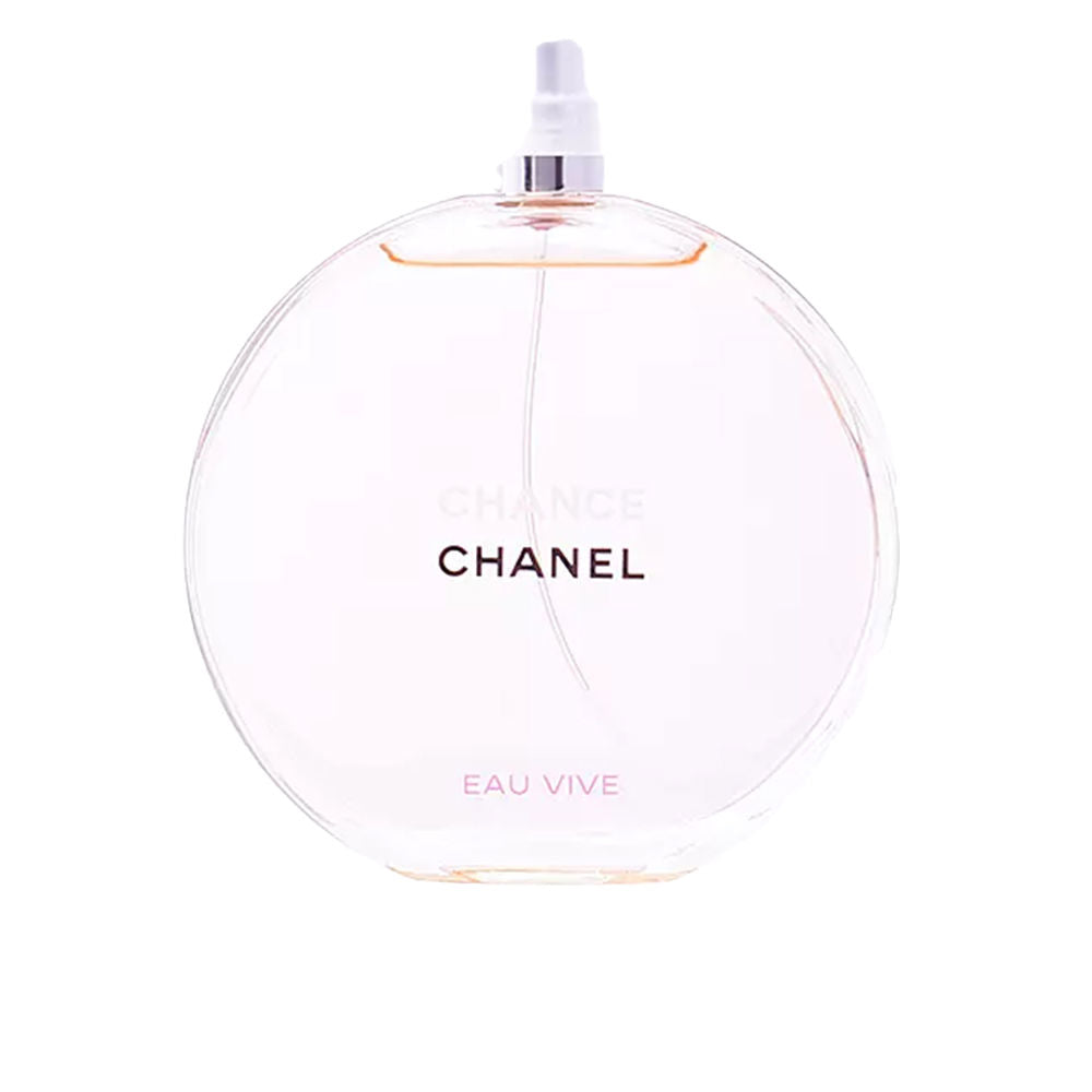 Chanel Light pink glass perfume bottle, round shape with spray nozzle, minimalist design