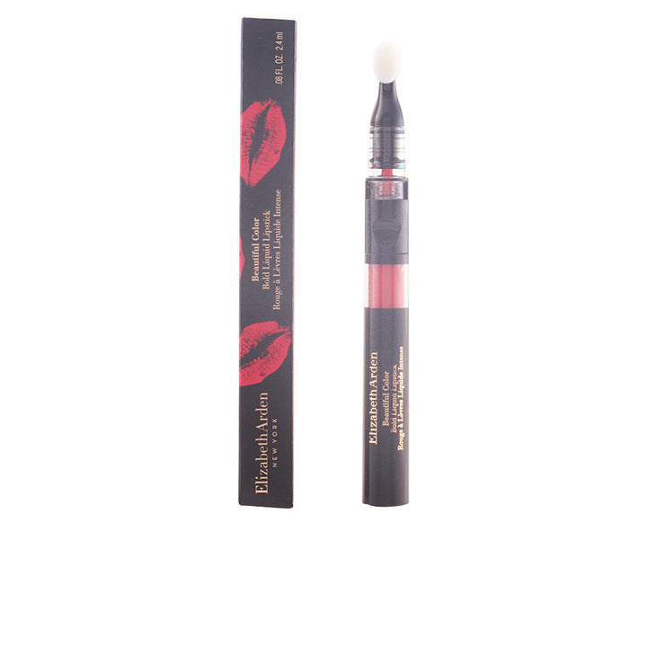 Bold red liquid lipstick with pump applicator, glossy finish, 2.4 ml