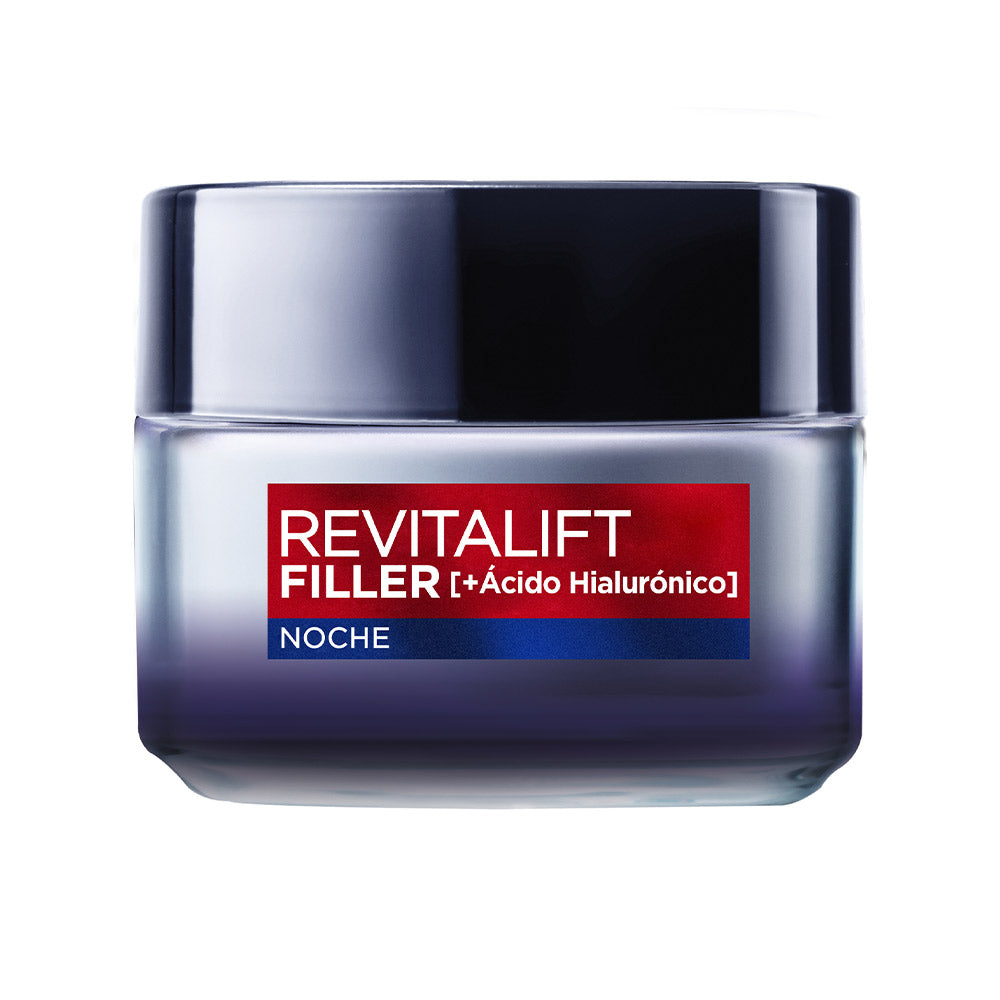 L'Oréal Paris Black and dark blue square plastic face cream jar with red-white label, screw-on lid, matte and glossy finishes