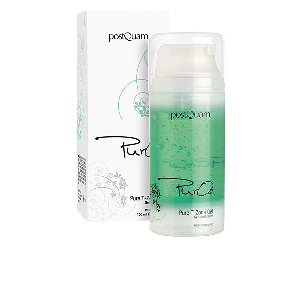 Postquam Transparent green gel with bubbles in a clear pump bottle, white-green floral packaging