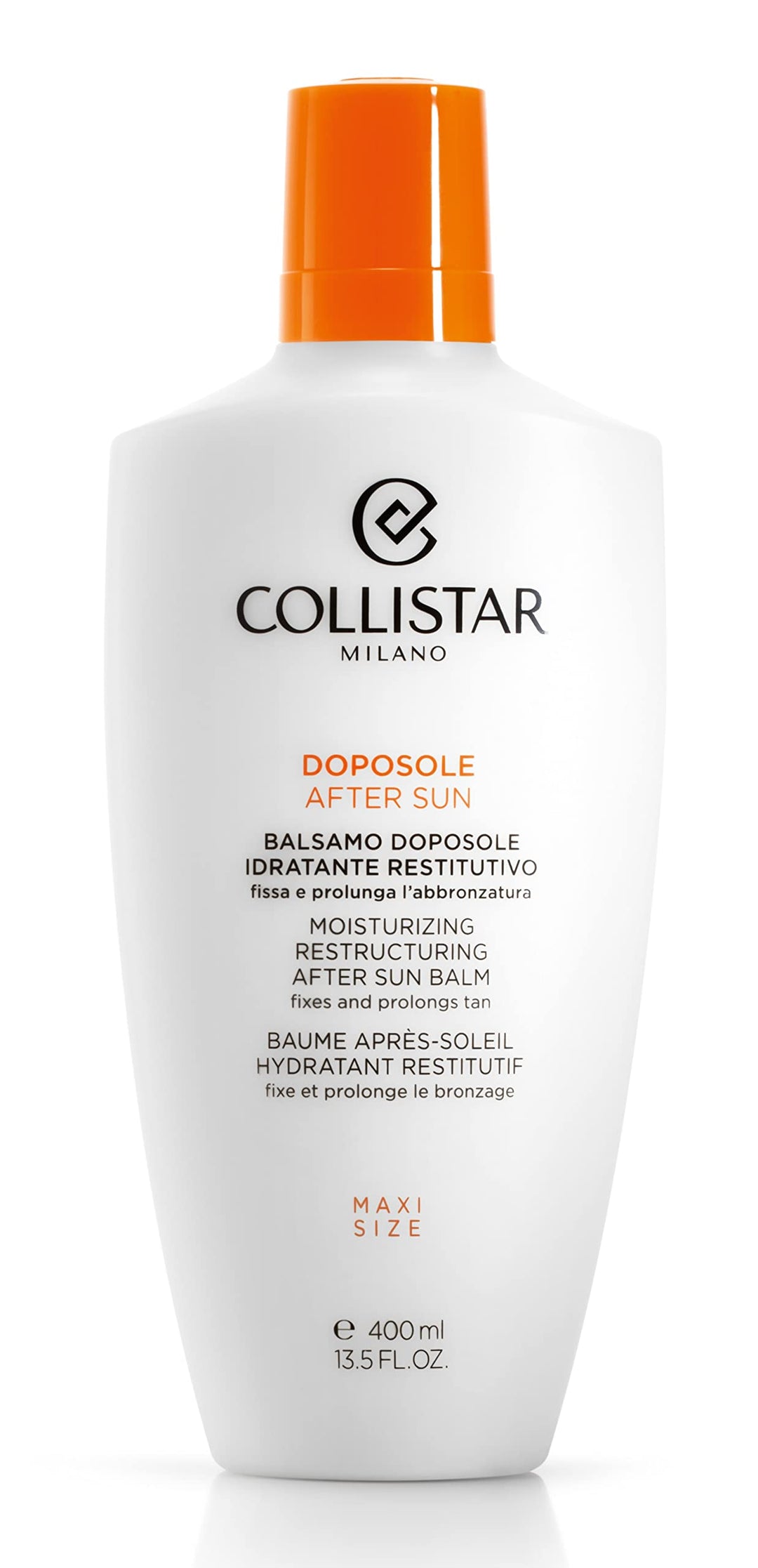 Tin of creamy after-sun restoring balm with smooth ivory texture, compact round jar, Collistar branding visible