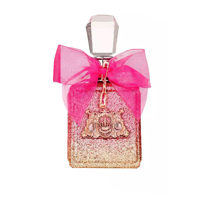 50 ml glass rosé bottle with fuchsia bow; floral‑fruity perfume for Women