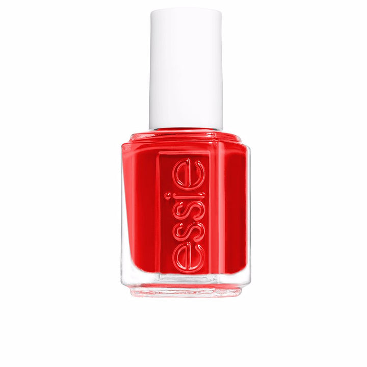 Bottle of classic red cream nail polish, 13.5 ml, wide brush applicator