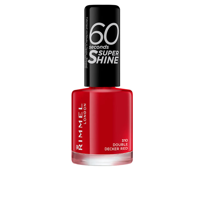 Glossy vivid red nail polish bottle, 8 ml, curved precision brush