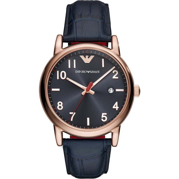 Timeless Rose Gold Elegance with Dark Blue Leather