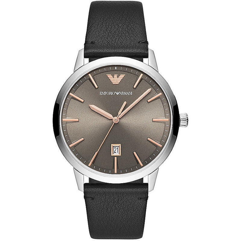 Emporio Armani Black Leather Analog Watch