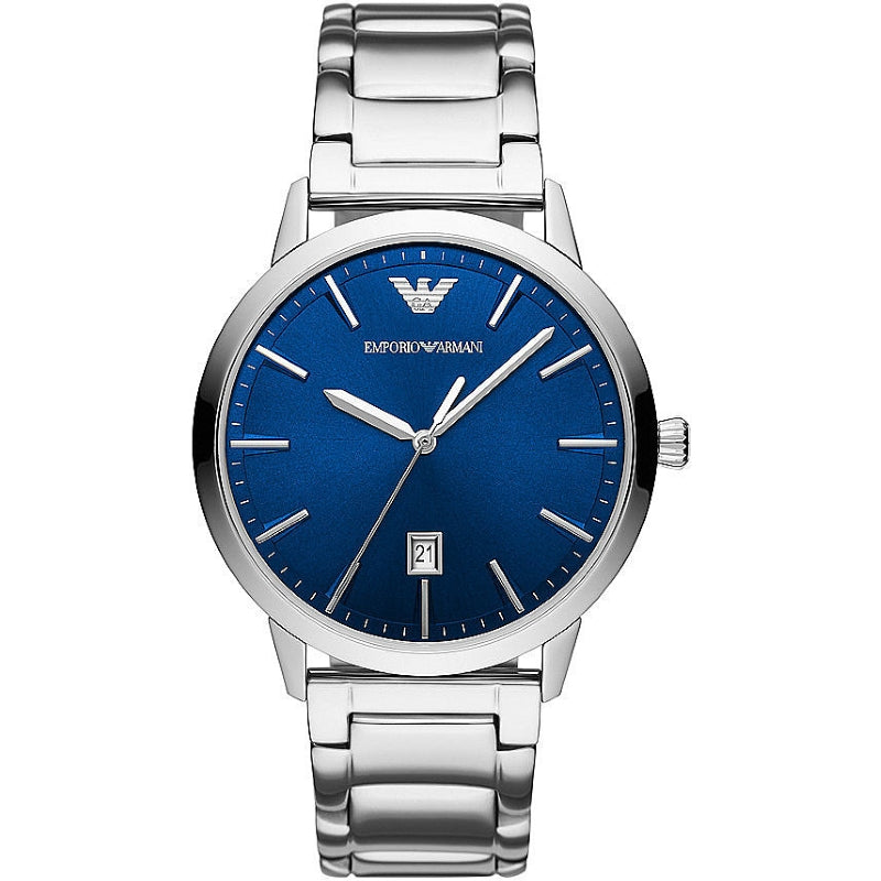 Emporio Armani Silver & Blue Analog Watch