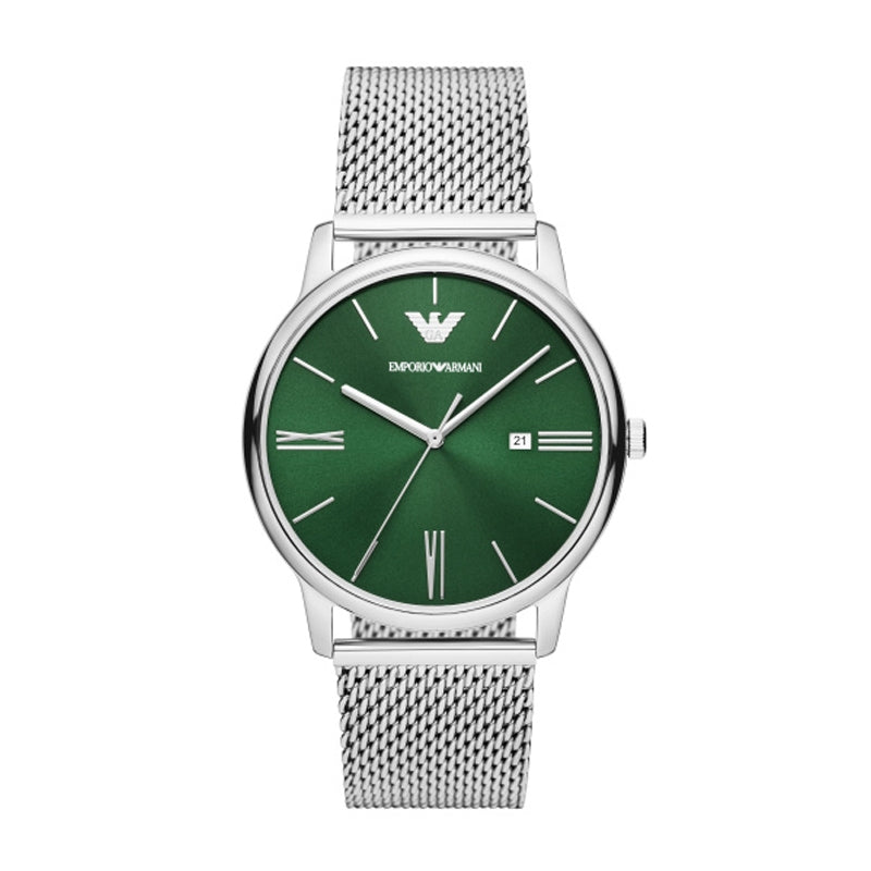 Emporio Armani Silver Green Mesh Watch