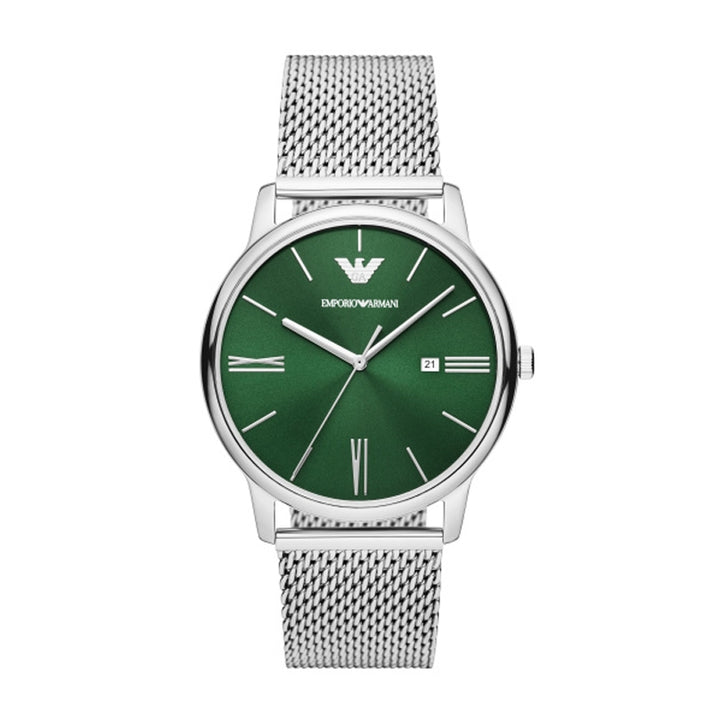 Emporio Armani Silver Green Mesh Watch