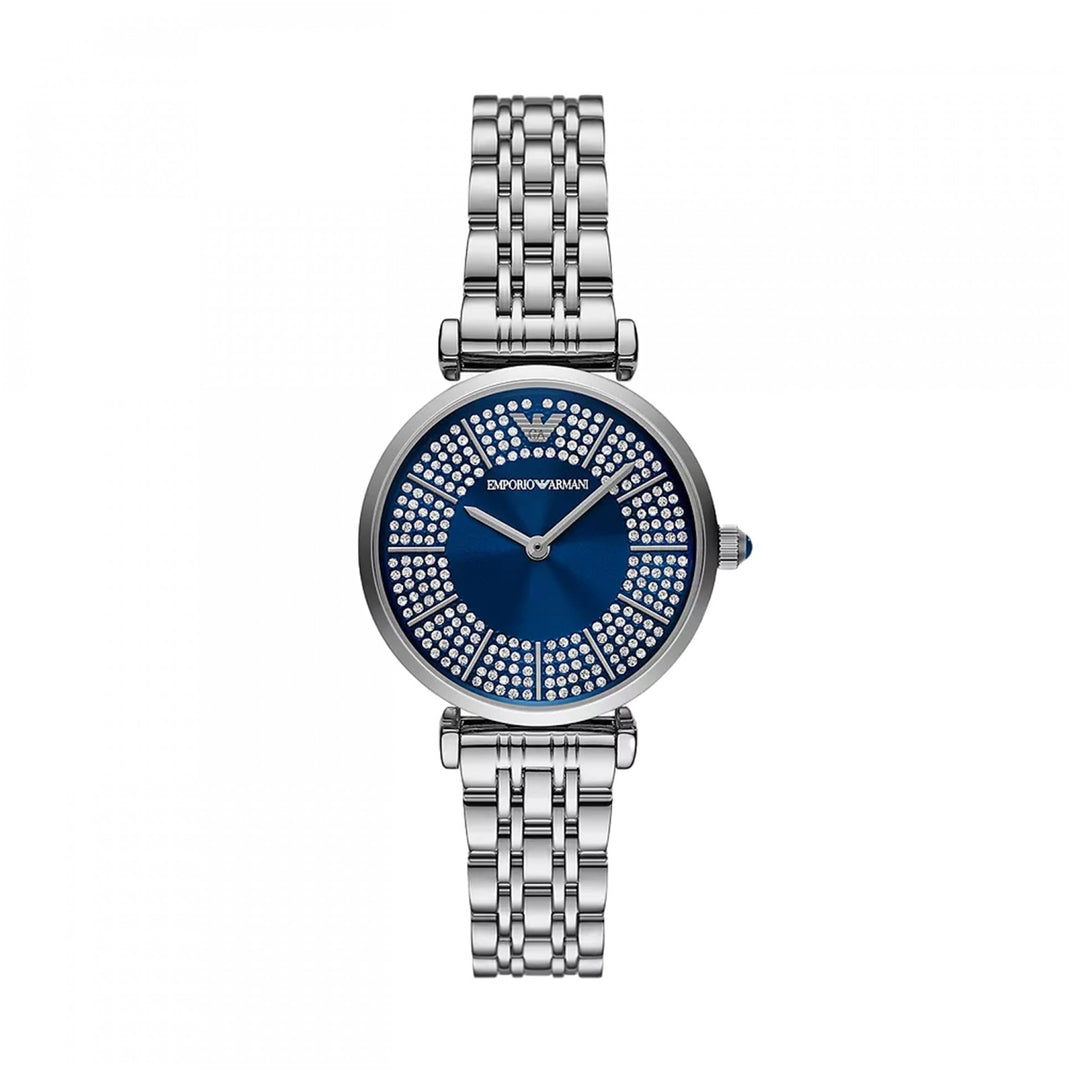 Emporio Armani Silver & Blue Crystal Watch