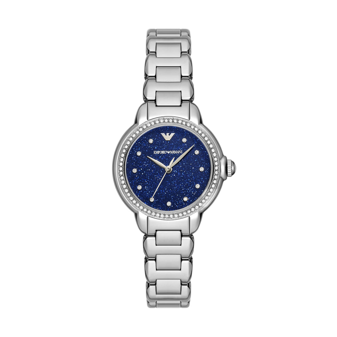 Emporio Armani Silver & Blue Crystal Watch