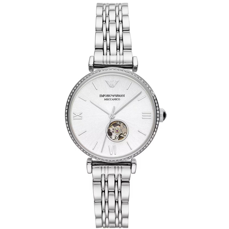 Emporio Armani Silver Skeleton Dial Watch
