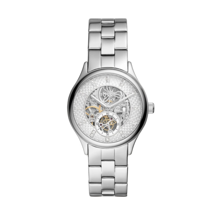 Fossil Skeleton Dial Silver Watch
