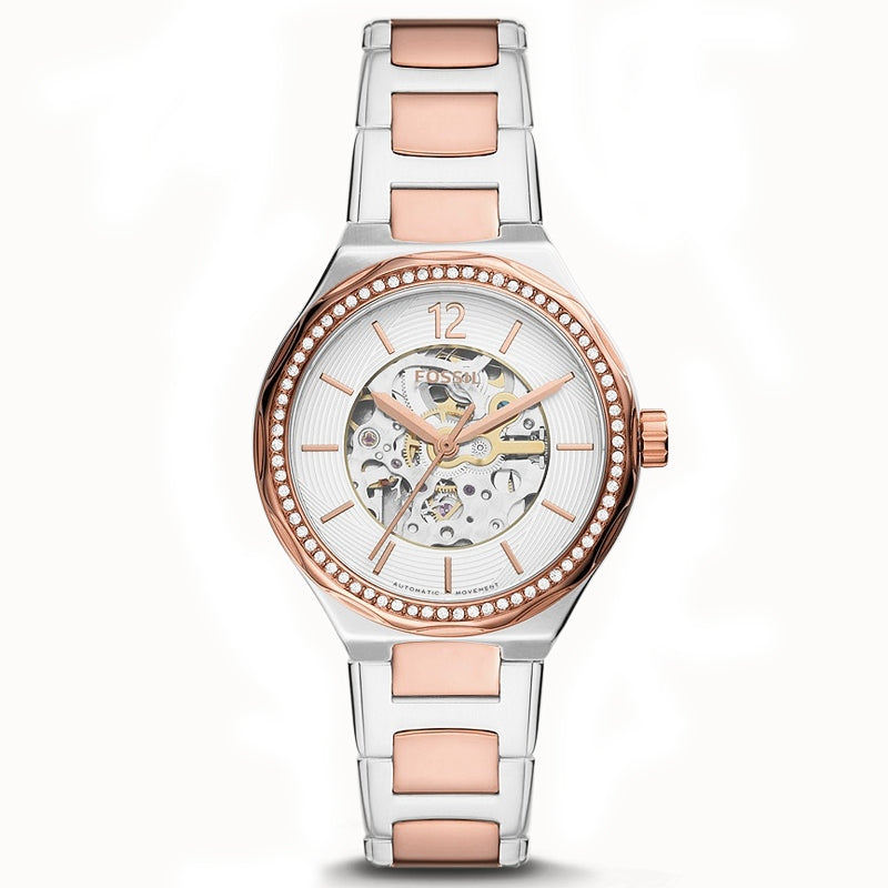 Fossil Rose Gold Skeleton Dial Watch