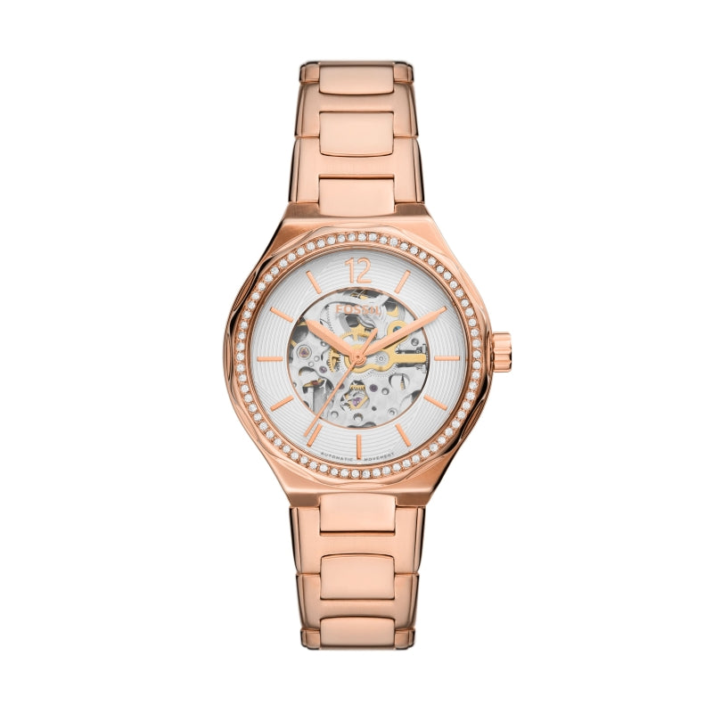 Fossil Rose Gold Skeleton Dial Watch