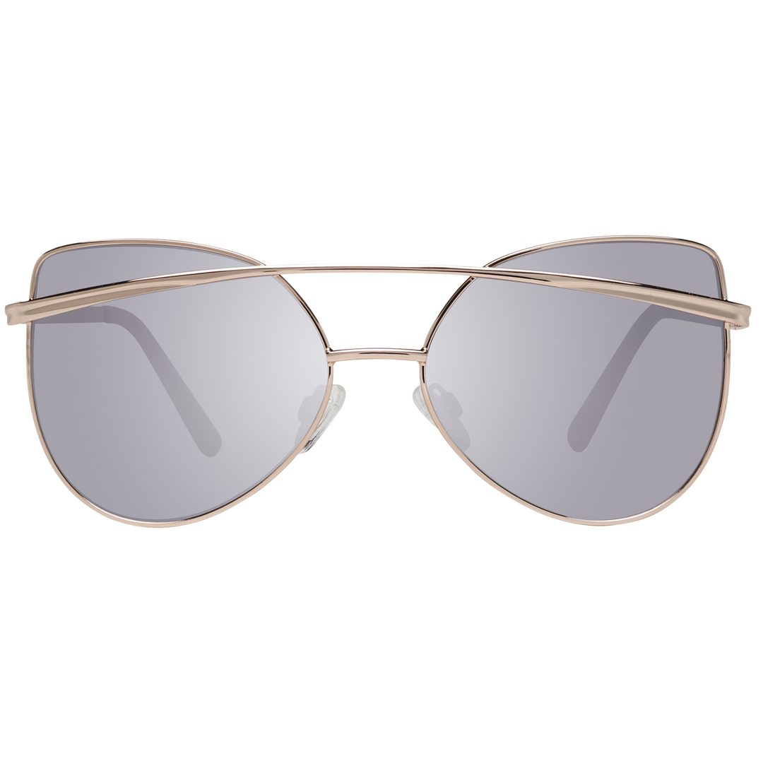 Rose gold metal cat-eye sunglasses with double bridge and grey lenses, shown front-on