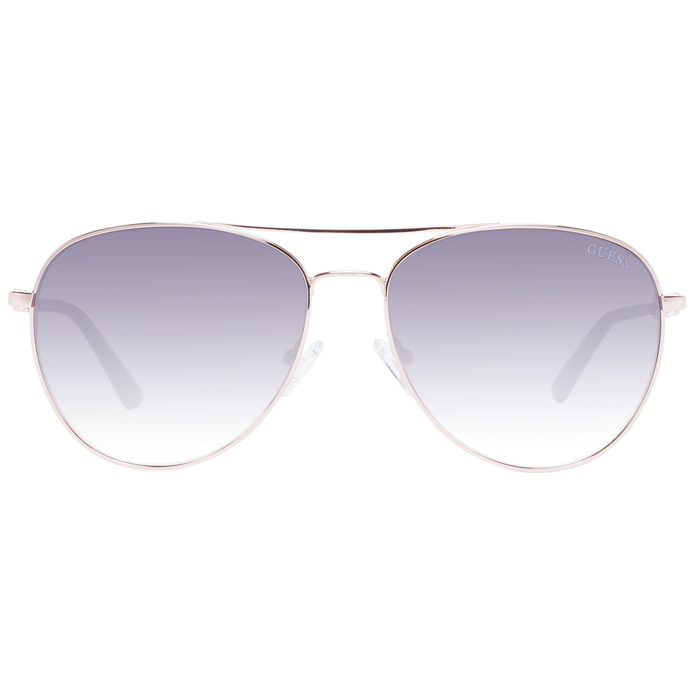 Rose gold aviator sunglasses with double bridge and gradient purple lenses, black temple tips, decorative temples
