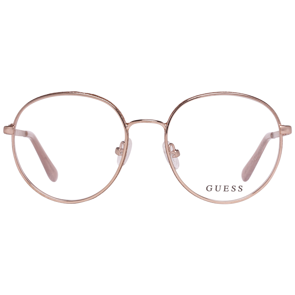 Rose gold thin metal round eyeglasses with nose pads on neutral background, classic style for Women
