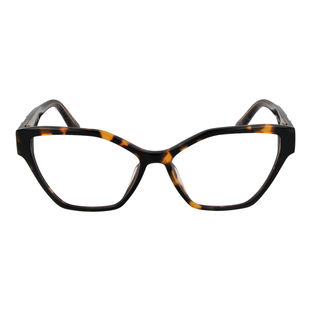 Tortoise shell cat-eye eyeglasses for Women, plastic frame, patterned brown and amber temples, metal logo detail