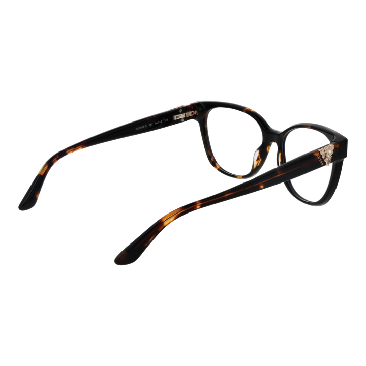 Tortoiseshell cat-eye eyeglasses for Women in black and brown tones with gold temple embellishments on a neutral background.