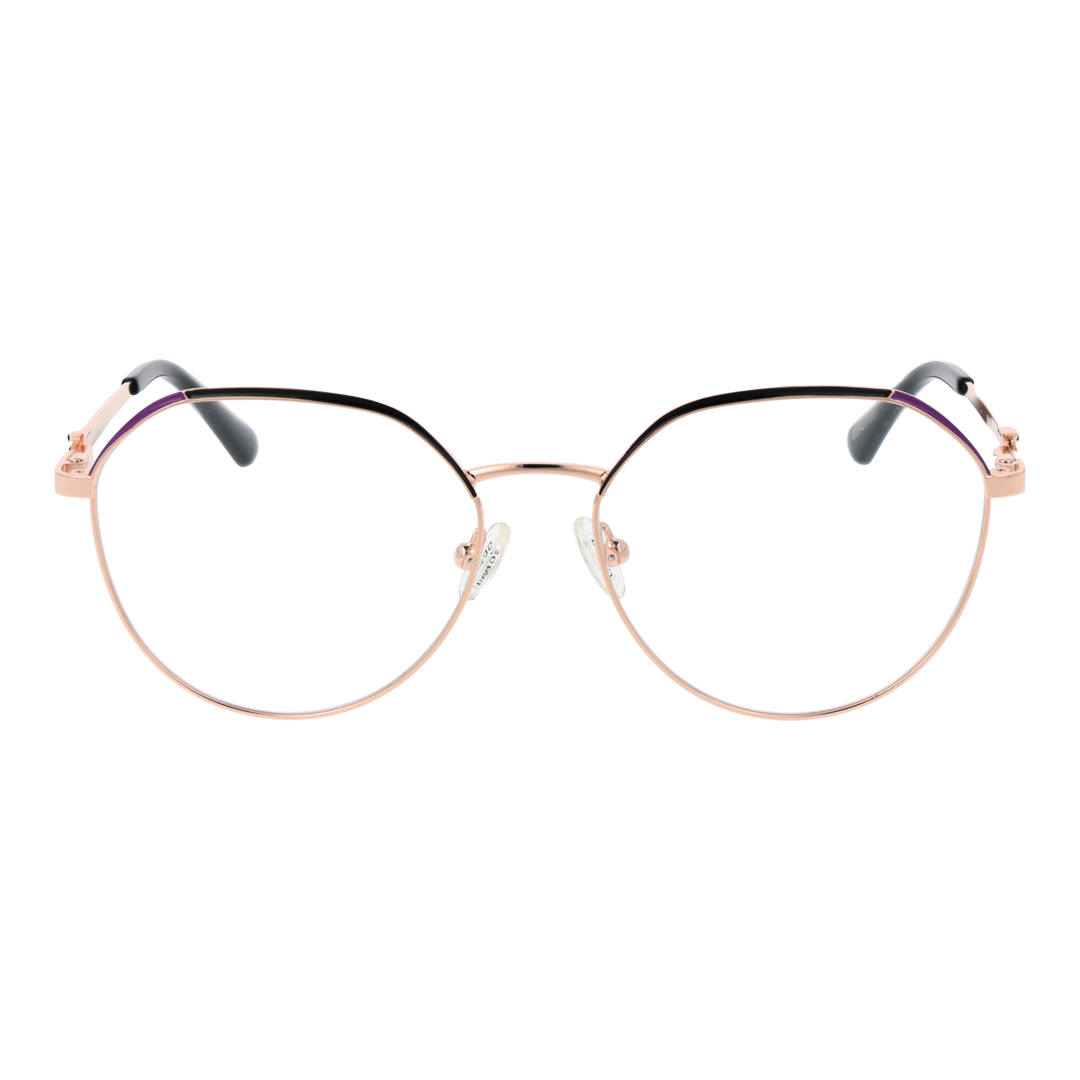 Rose gold and black thin metal round eyeglasses for Women with adjustable nose pads and temple logo