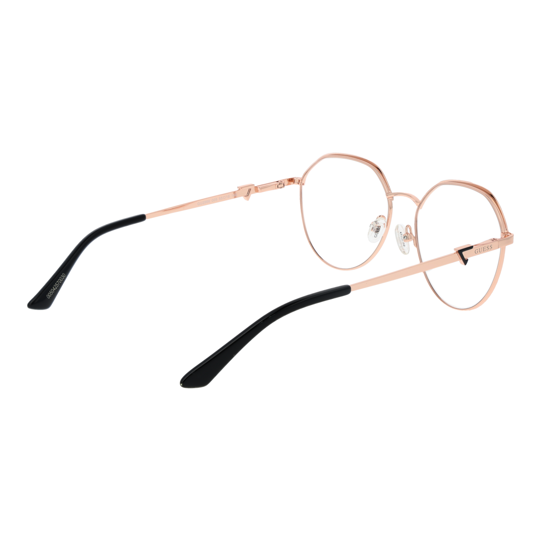 Rose gold and black thin metal round eyeglasses for Women with adjustable nose pads and temple logo